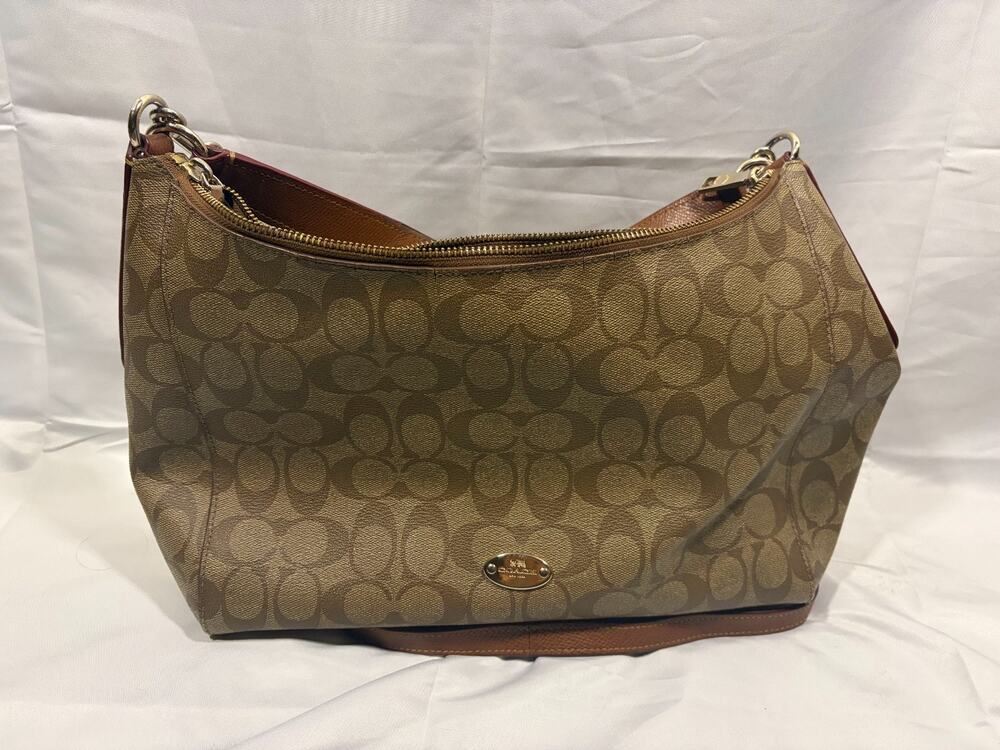 Coach Celeste Convertible Hobo Bag F34899 Signature Canvas Khaki Saddle Gold HW